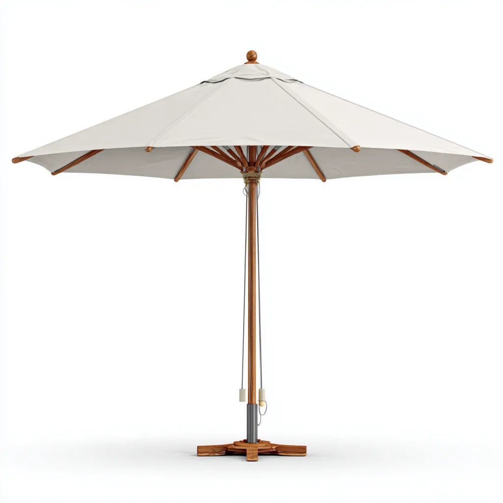 Ombrellone Da Sole Per Esterni 300×300×255 cm - beige marrone - in legno con apertura a corda per terrazza