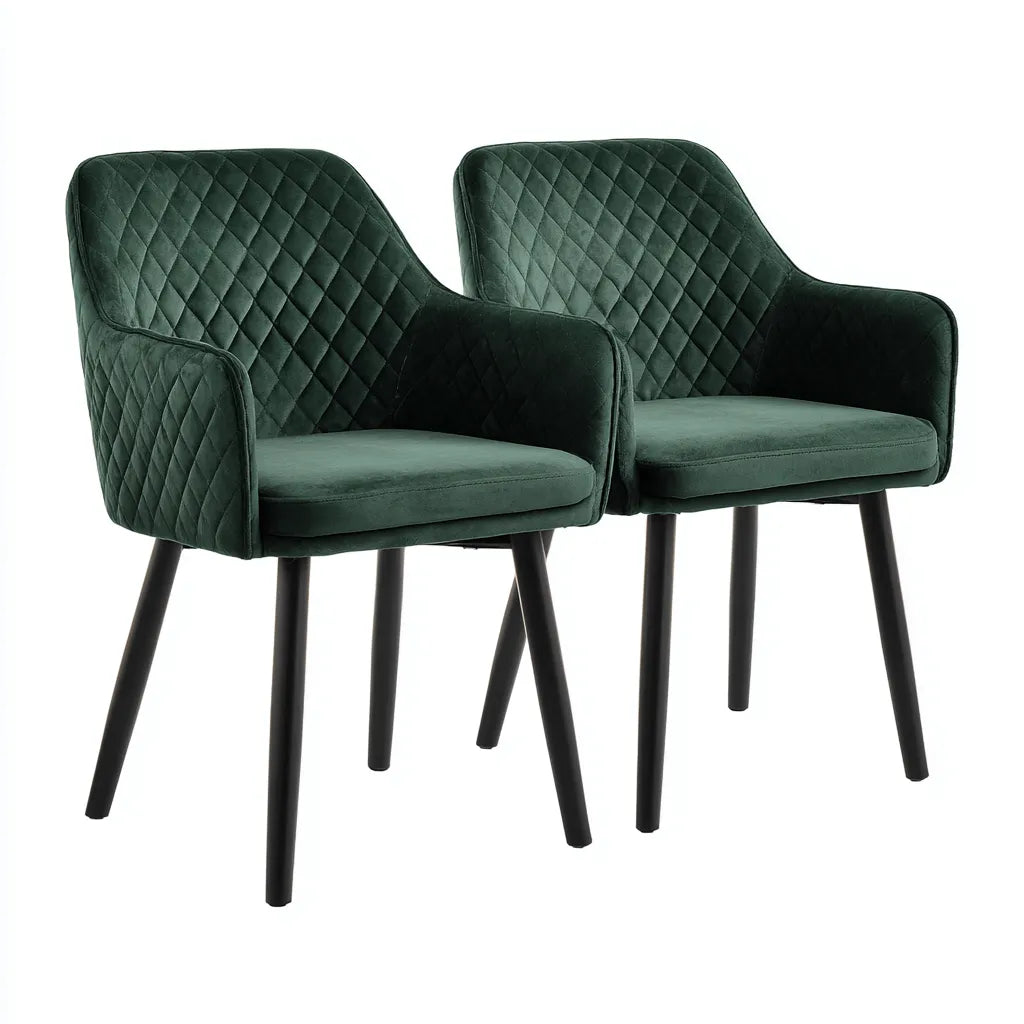 Sedia da pranzo imbottita 58×60×84 cm - verde scuro e nero - schienale trapuntato con braccioli