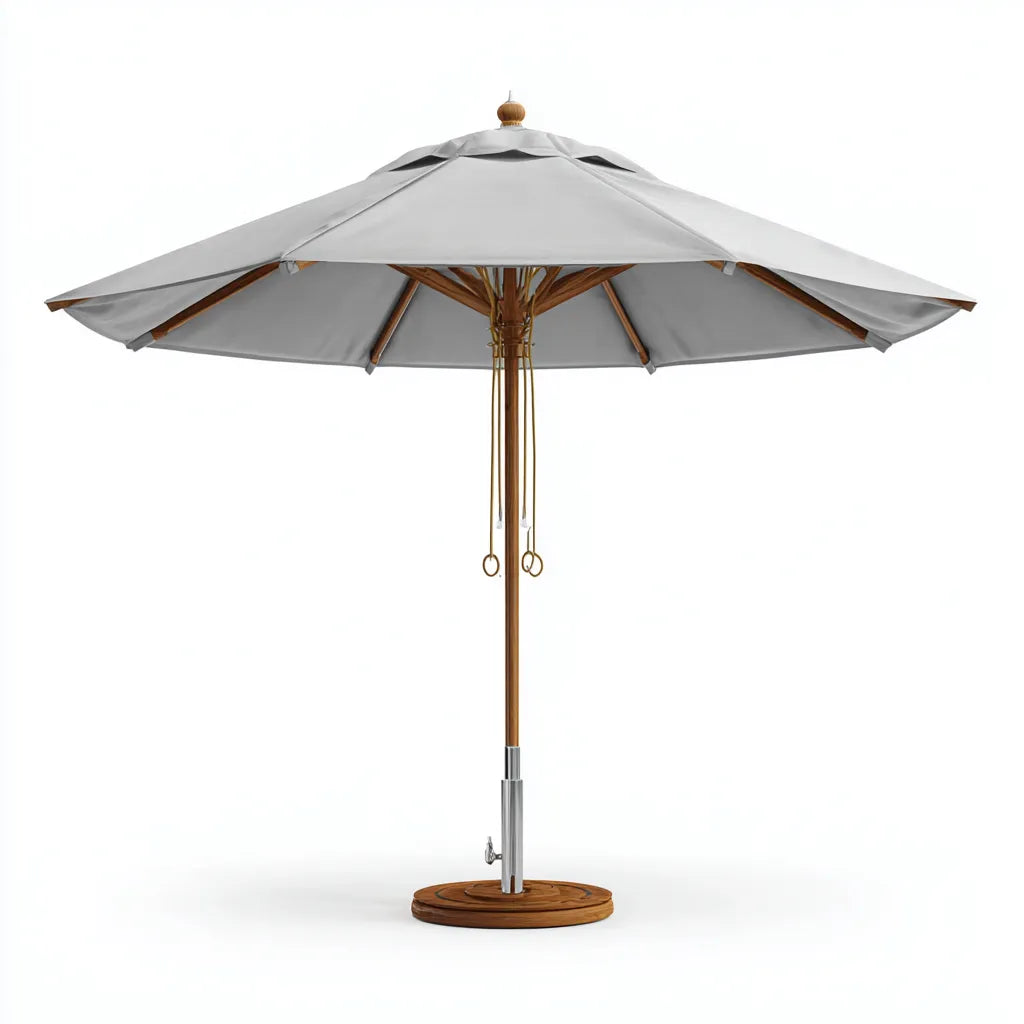 Ombrellone da sole per esterni 320×320×270 cm - grigio marrone - palo in legno con apertura a corda