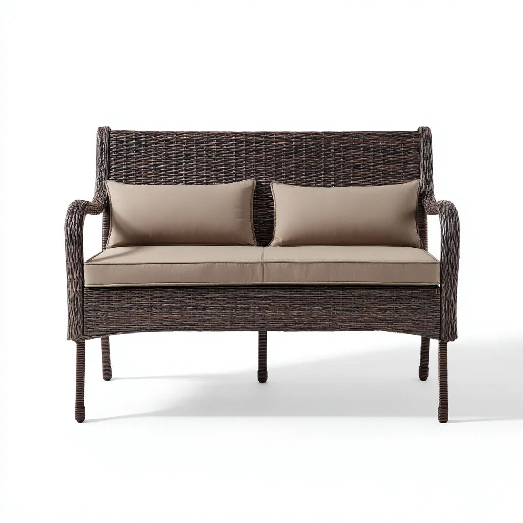 Divano da esterno in polyrattan 140×72×85 cm - bianco e marrone - seduta a due posti