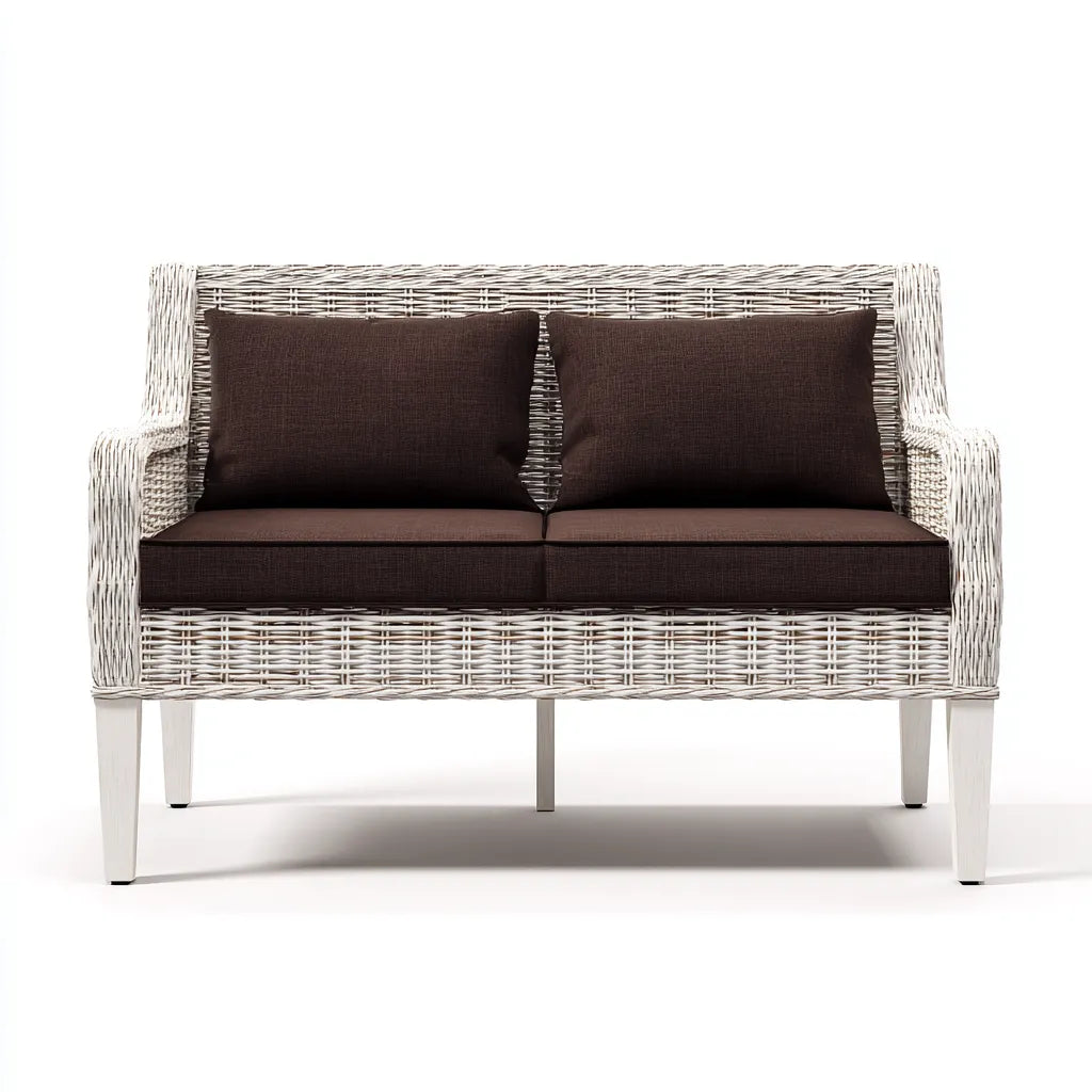 Divano da esterno 156×78×88 cm - bianco marrone - intreccio sintetico con braccioli