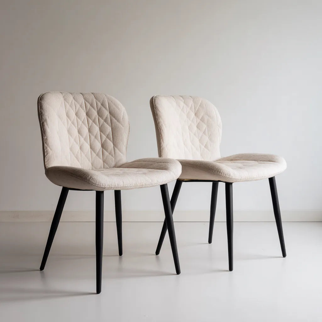 Set 2 sedie da pranzo 47×56×84 cm - tessuto avorio e nero - stile trapuntato per sala da pranzo