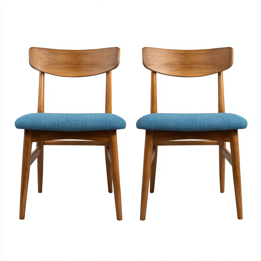 Set 2 sedie da pranzo 48×55×79 cm - legno e tessuto blu - schienale curvo per sala da pranzo
