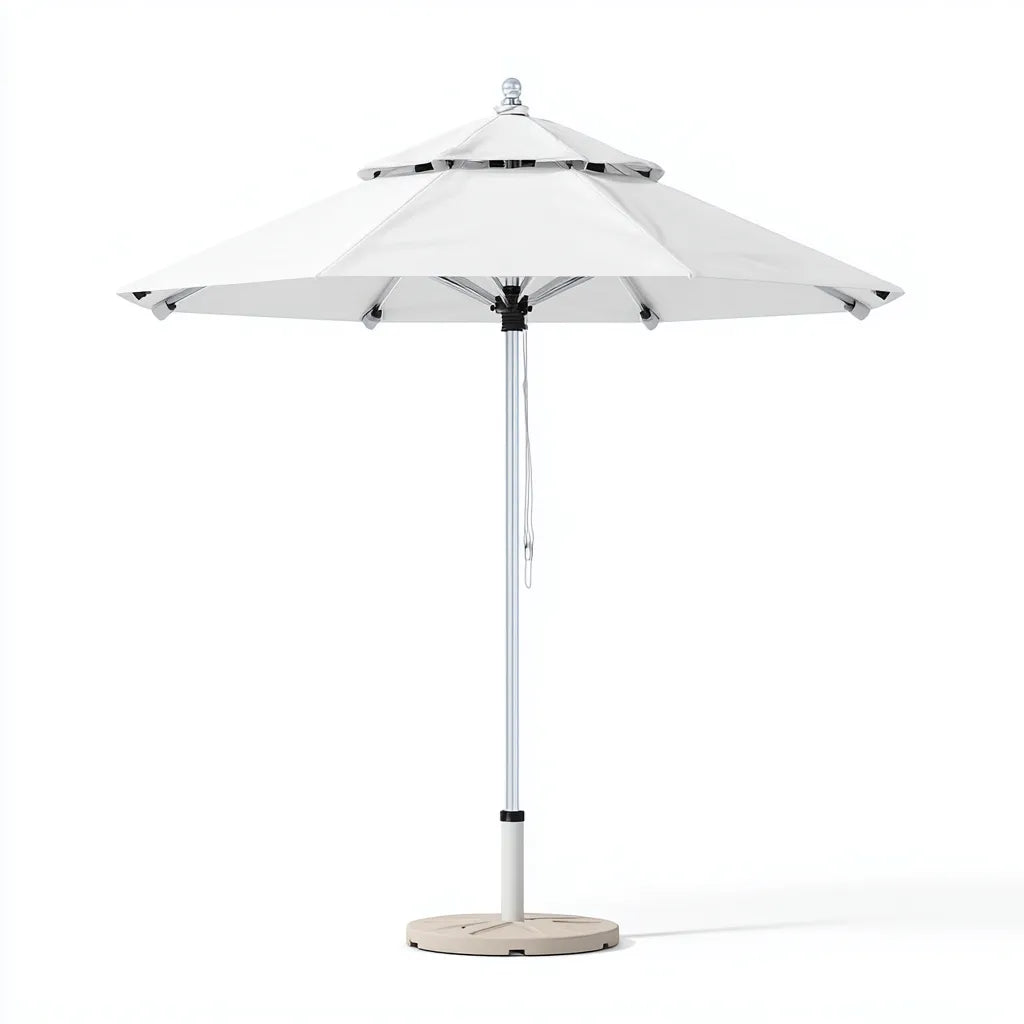 Ombrellone da sole per esterni 260×260×245 cm - bianco e argento - base inclusa con apertura a corda