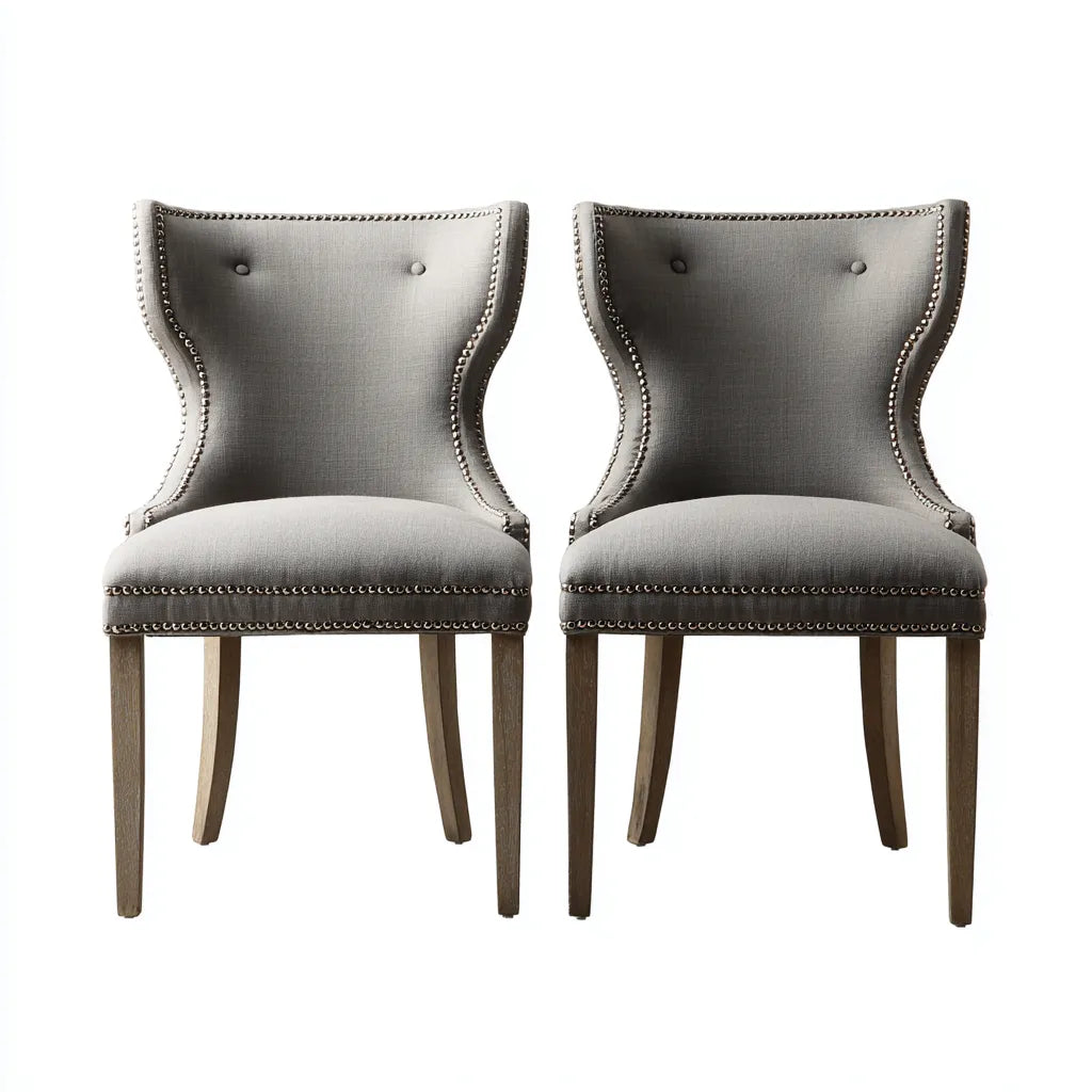 Sedia da pranzo in tessuto 57×61×91 cm - grigio e marrone - schienale sagomato con dettagli decorativi