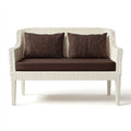 Divano da esterno in polyrattan 146×74×82 cm - bianco e marrone - struttura compatta con braccioli