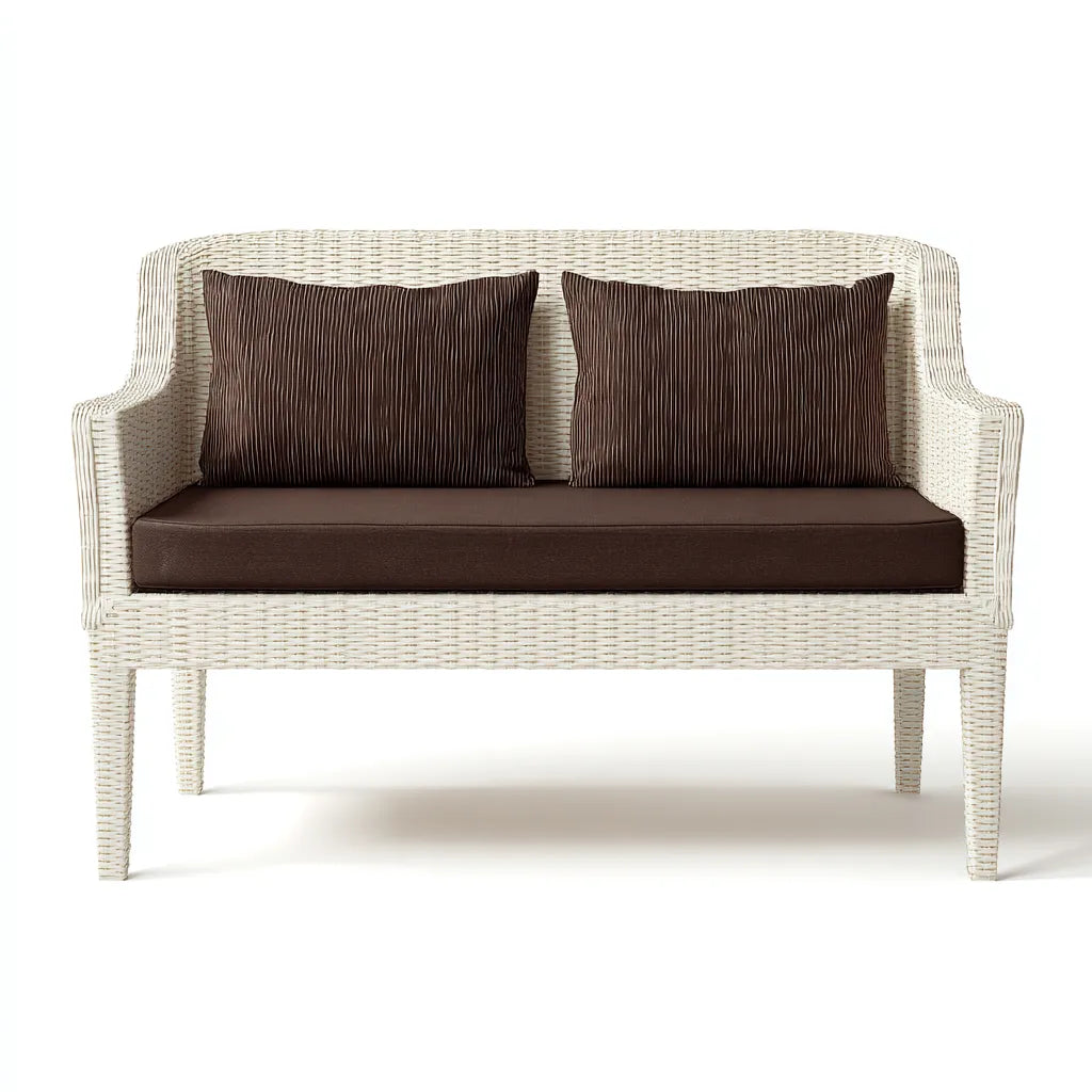 Divano da esterno in polyrattan 146×74×82 cm - bianco e marrone - struttura compatta con braccioli