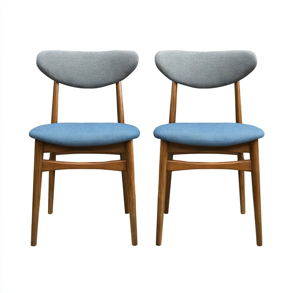 Set 2 sedie da pranzo 50×55×84 cm - legno marrone e tessuto blu grigio - comfort moderno