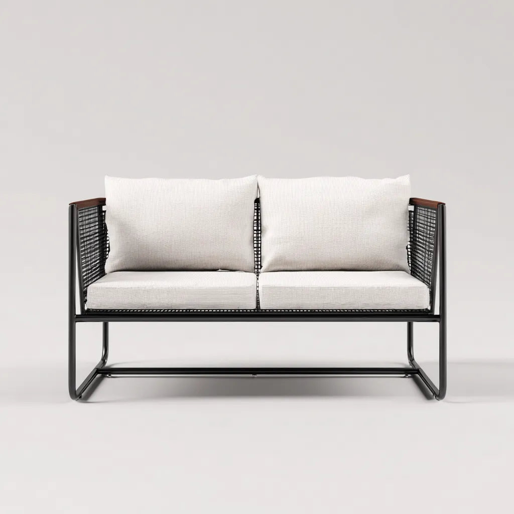 Divano Da Esterno 150×75×82 cm - nero beige - struttura intrecciata per terrazza moderna