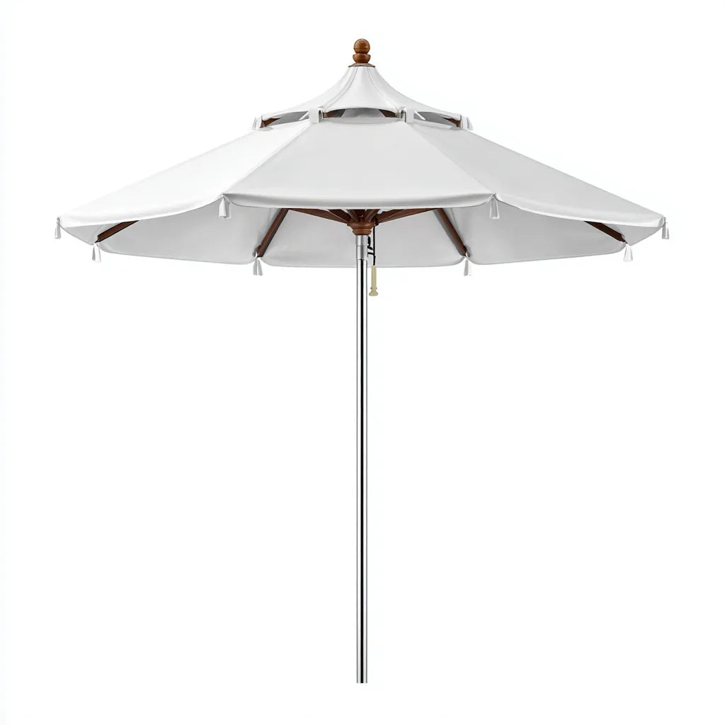 Ombrellone da sole per esterni 300×300×260 cm - bianco marrone - palo centrale con apertura manuale
