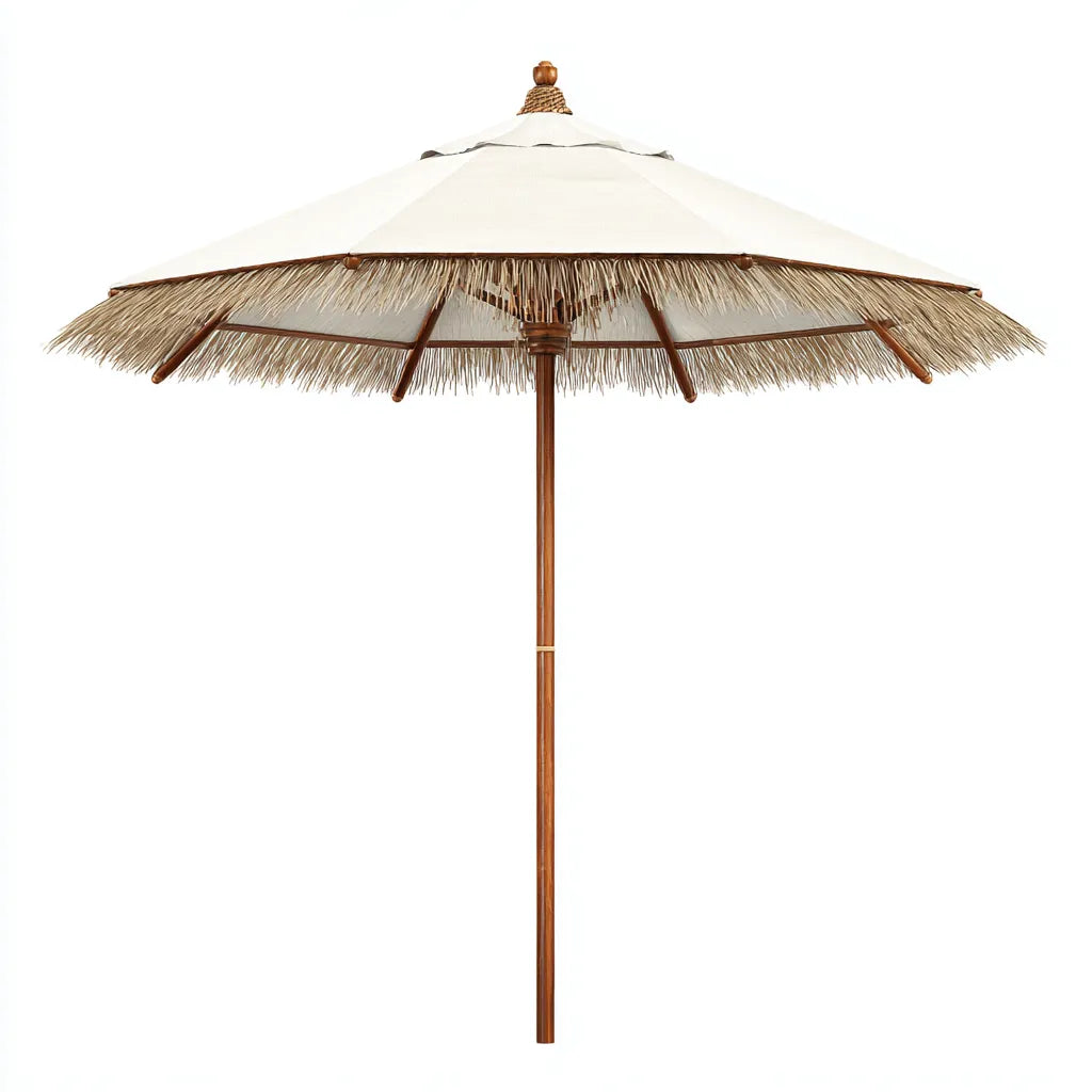 Ombrellone Da Sole Per Esterni 280×280×245 cm - tessuto beige - stile naturale con frange decorative per area all'aperto
