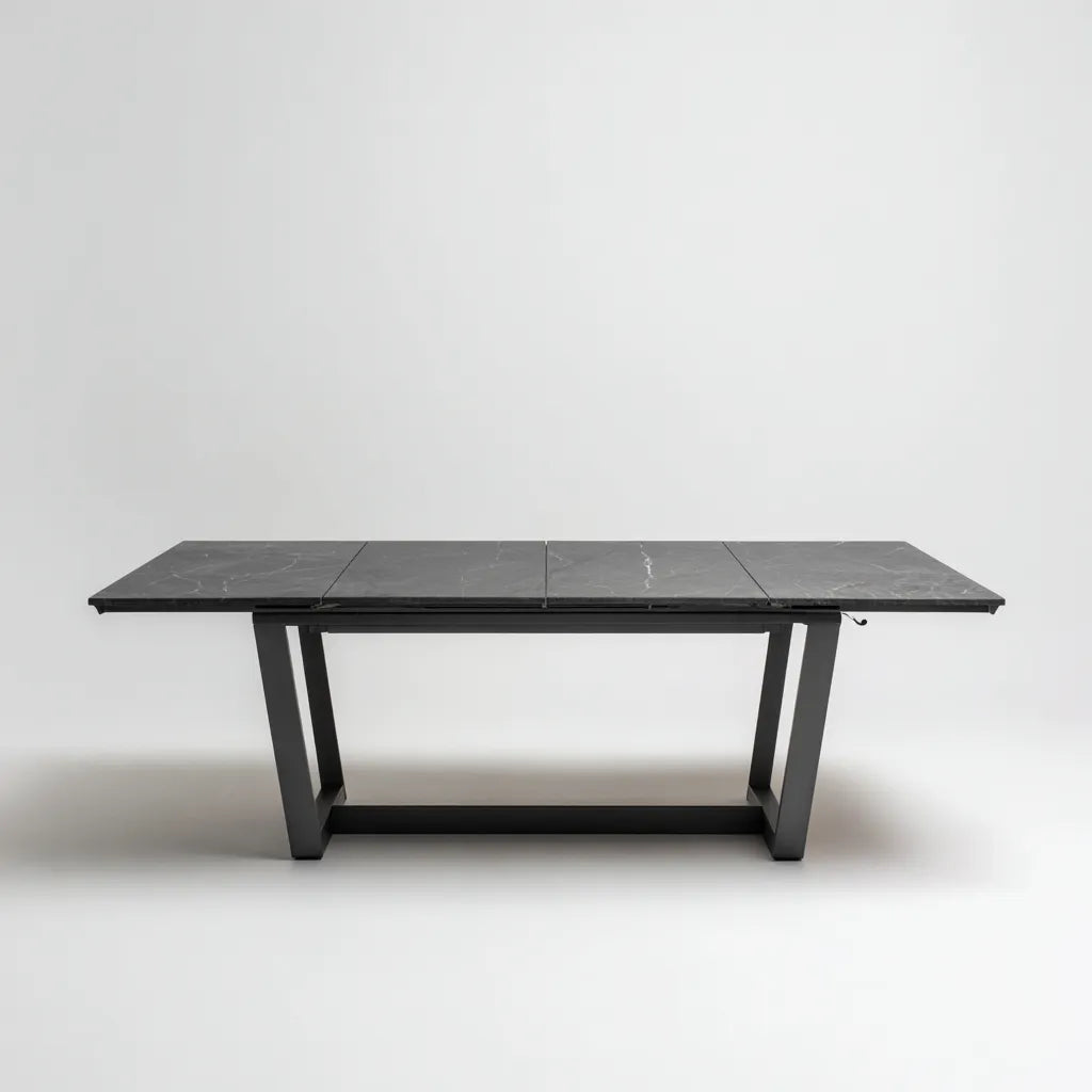 Tavolo da pranzo allungabile 180×90×76 cm - piano effetto pietra nero e metallo - stile moderno
