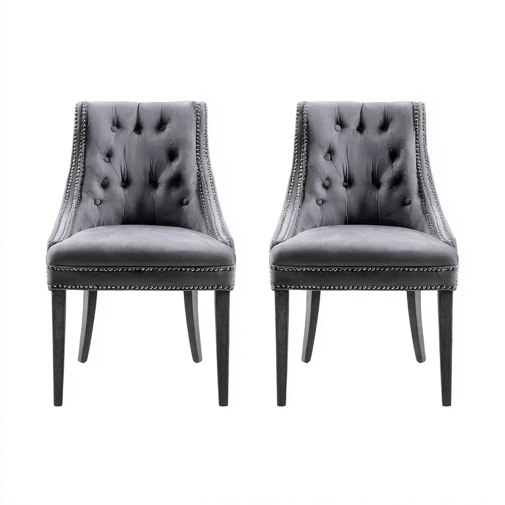 Set 2 sedie da pranzo imbottite 52×60×92 cm - grigio e nero - schienale capitonné elegante