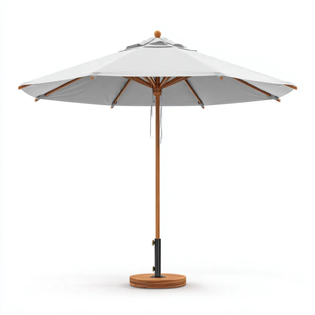 Ombrellone da sole per esterni 320×320×270 cm - bianco marrone - struttura in legno con base coordinata